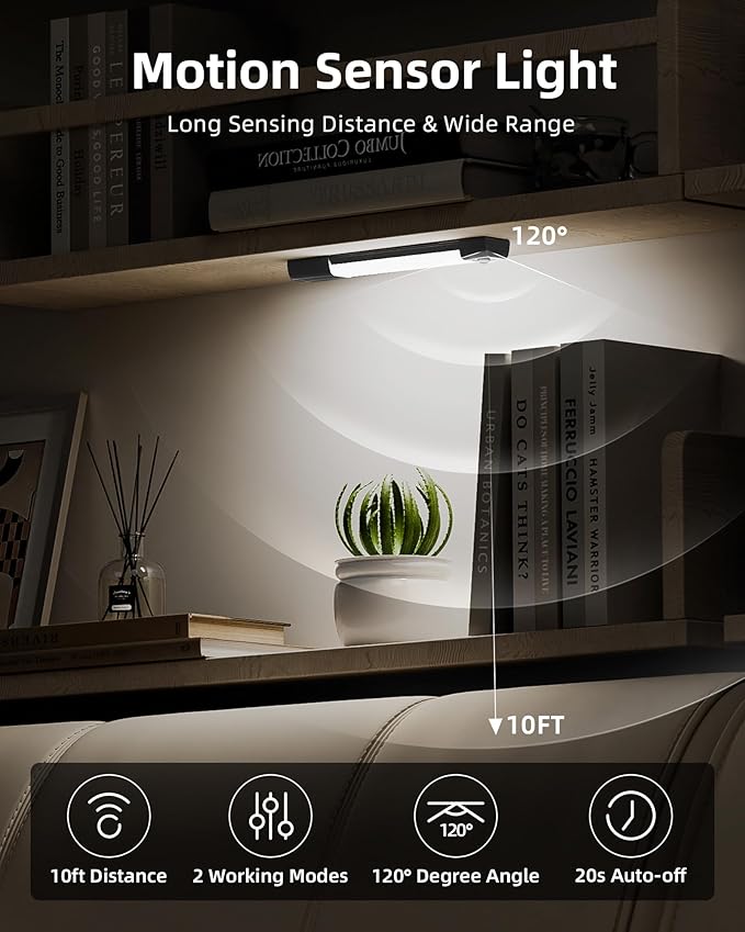 EZVALO Under Cabinet Lighting, Wireless Closet Lights, 30 LED Rechargeable Motion Sensor Light, Dimmable, 3 Color Temperatures, Counter Lights for Kitchen, Pantry, Bedroom, Wardrobe(3 Pack, Black)
