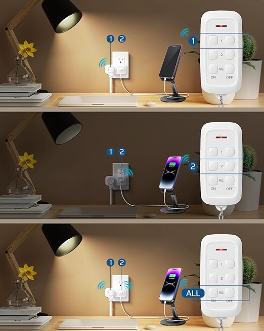 DEWENWILS Wireless Remote Control Outlet, 2 Independent Control Sockets Electrical Remote Light Switch, No Interference Remote Outlet Switch, No Wiring, 15A/1875W, 100 FT Range