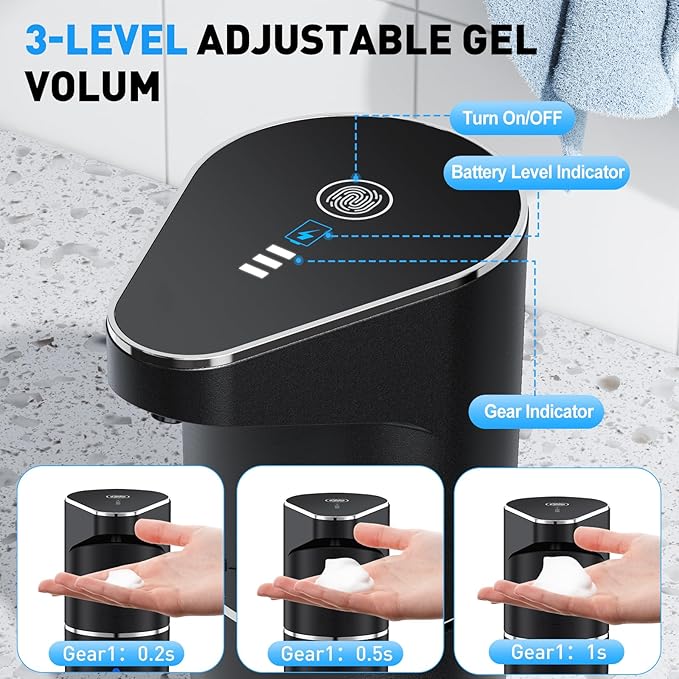 Automatic Soap Dispenser Touchless, 350ML Rechargeable Gel Dispenser, Hands-Free, 3 Adjustable Volume, Long Battery Life, Compatible with Dish/Hand Soap for Bathroom,Kitchen, Office,White