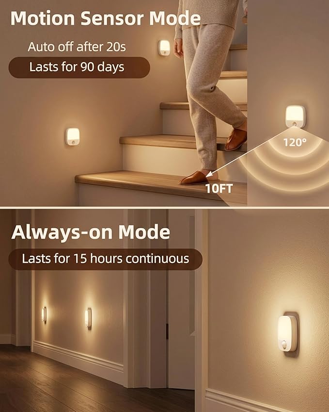 EZVALO Rechargeable Motion Sensor Night Lights, 4 Pack Magnetic Stick-On LED Lights, 3 Color Temperatures, 10%-100% Dimming & Memory, 1000mAh Light for Closet, Bedroom, Hallway, Stairs, Bathroom
