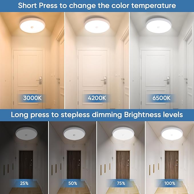 Rechargeable Closet Lights Motion Sensored, Wireless Battery Operated Ceiling Light, Rechargeable Motion Sensor Light indoor for Closets Shower Stairs Hallway Pantry Porch Garage, 3 Color Temperatures