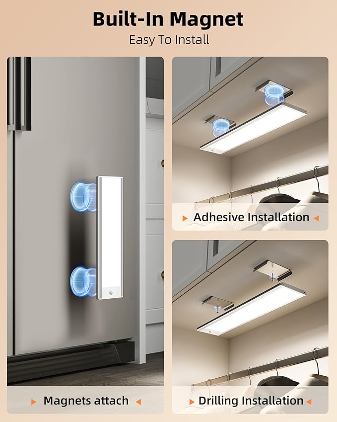 EZVALO 200LM Super Bright Under Cabinet Lighting Wireless, 5000mAh Rechargeable Battery Motion Sensor Light Indoor, Dimmable Under Counter Lights for Kitchen, 3-Inch Ultra-Wide Panel Closet Light