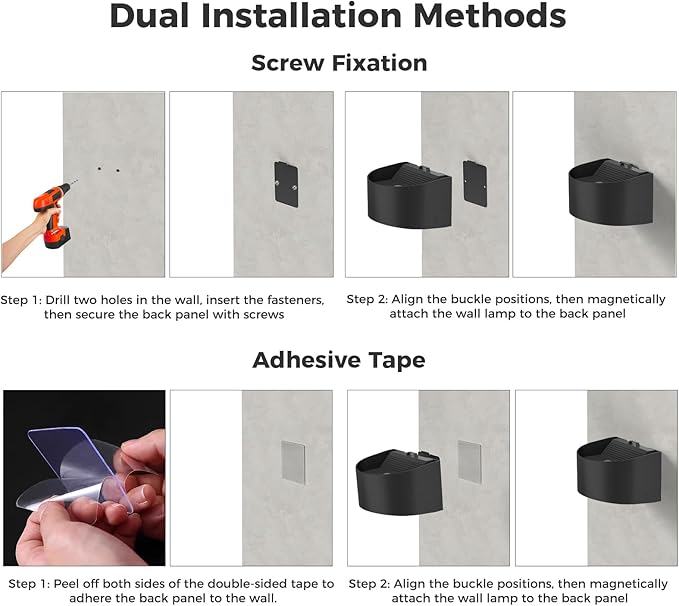 uuffoo Motion Sensor LED Outdoor Wall Lights Rechargeable Waterproof, Up and Down Wall Sconces Dusk to Dawn Metal No Drill No Wiring Magnetic Exterior for Garage Patio Walkway Porch (2PCS Round)