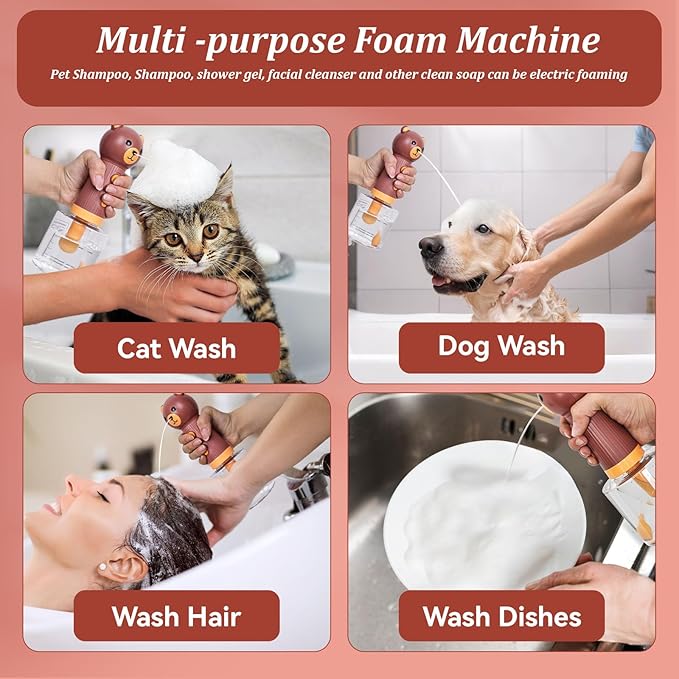 Electric Foaming Shampoo Dispenser for Dog and Cat Bathing, Rechargeable Soap Dispenser for Pet Bathing, Bathroom, Kitchen Sink, Toilet Cleaning