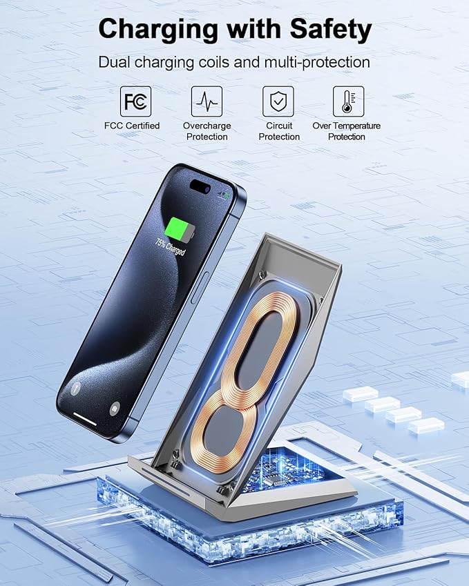 NANAMI Fast Wireless Charger, Charging Stand[with 20W PD Adapter] 7.5W Compatible with iPhone 17/17 Air/16/15/14/13/12, 10W for Samsung Galaxy S26/S26+/S26 Ultra/S25/S25 Ultra/S24/S23/S22/S21/S20