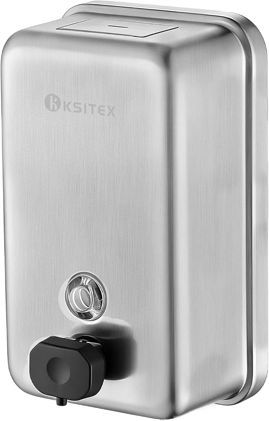 Stainless Steel Soap Dispenser Wall Mounted, 37oz Commercial Hand Soap Dsipenser, Manual Anti-Leak Pump Liquid Soap Dispenser, Rust-Proof Lining Hand Sanitizer Lotion Dispenser for Bathroom (37 OZ)
