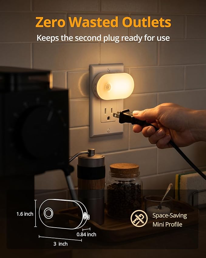 Lyridz 120LM Ultra Bright Plug-in Motion Sensor Night Light, Stepless Dimmable LED Nightlight, Always-On and Auto-Off, for Hallway, Stairs, Bathroom, Bedroom, Garage, Warm White (6-Pack)