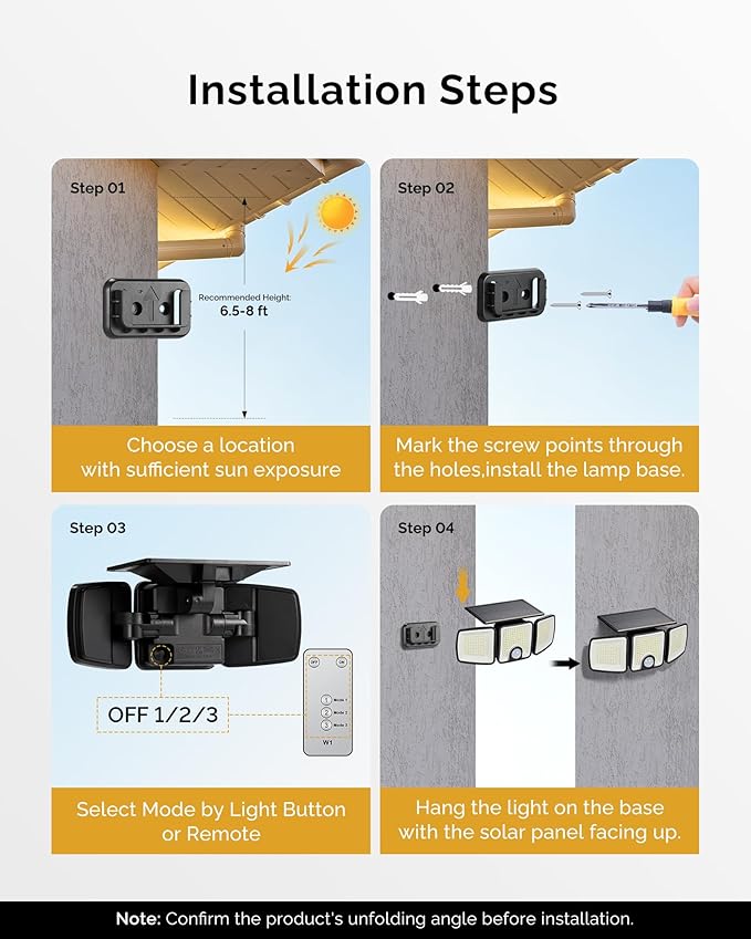 Brightown 4 Pack Solar Outdoor Lights, 2500LM 223 LED Solar Flood Outdoor Lights with Motion Sensor 3 Modes, 3 Head 270° Wide Angle Street Area IP65 Waterproof Security Wall Lights with Remote