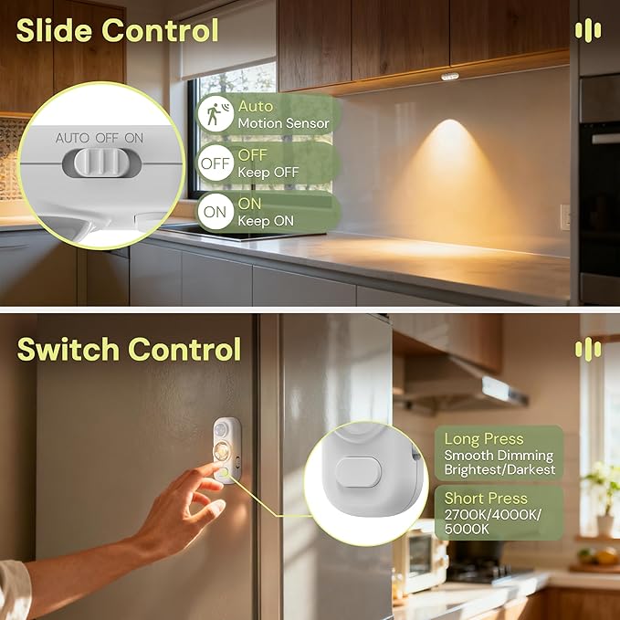 LOHAS 6-Pack Mini Rechargeable Motion Sensor LED Puck Lights, Stick-On Wireless Magnetic Night Lights, Adjustable Brightness, 3CCT, Dimmable Under Counter Lights for Drawer, Kitchen, Bedroom, White
