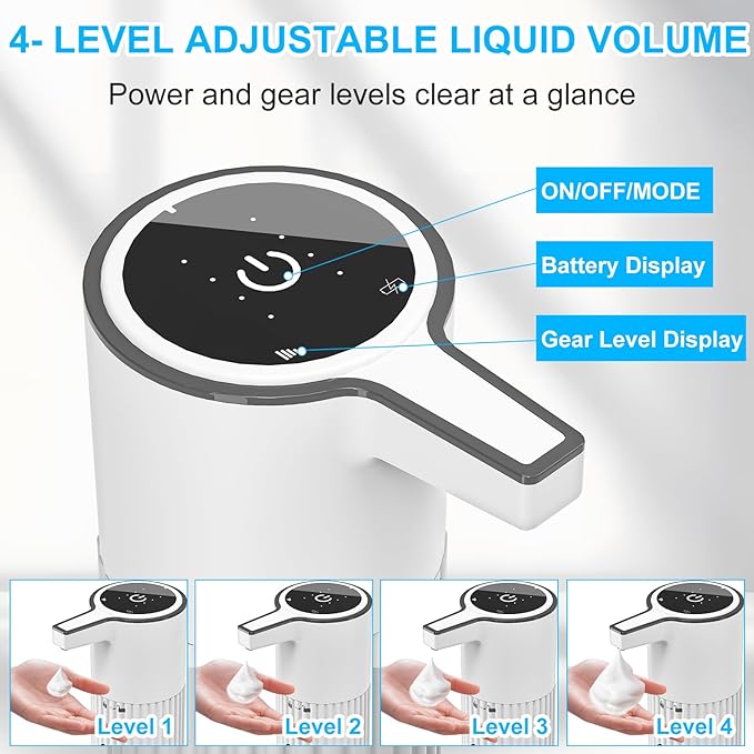 HOMELYLIFE Automatic Foam/Luquid Soap Dispenser, 13.53oz/400ml Touchless Dispenser w/ 4 Adjustable Levels, 1800mAh USB Rechargeable Smart Hand Free Dispenser for Bathroom,Kitchen,Office,Home (Foam)