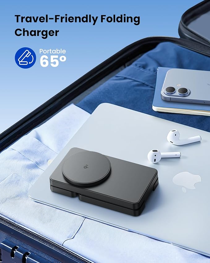 Magnetic Wireless Charging Station for Apple: Upgraded Certified 15W 3-in-1 Magsafe Wireless Charger Stand, Foldable Travel Fast Charger for iPhone 17 16 15 14 13 12 Series, Apple Watch, AirPods