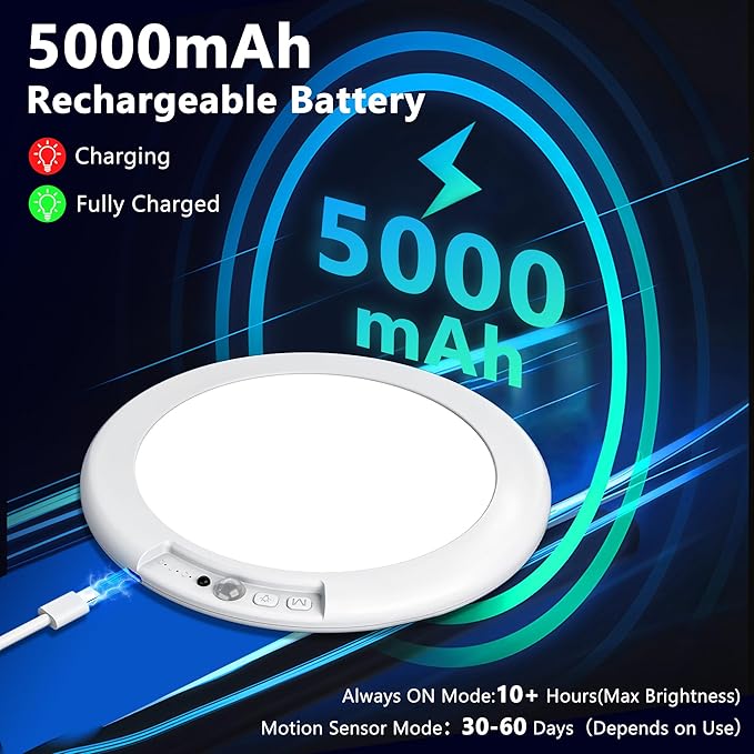 maylit 4 Pack Rechargeable Ceiling Lights, Motion Sensor Lights No Wiring, Wireless Closet Lights Battery Operated, for Bathroom Laundry Room Kitchen Porch Stair Hallway Shower Pantry Garage