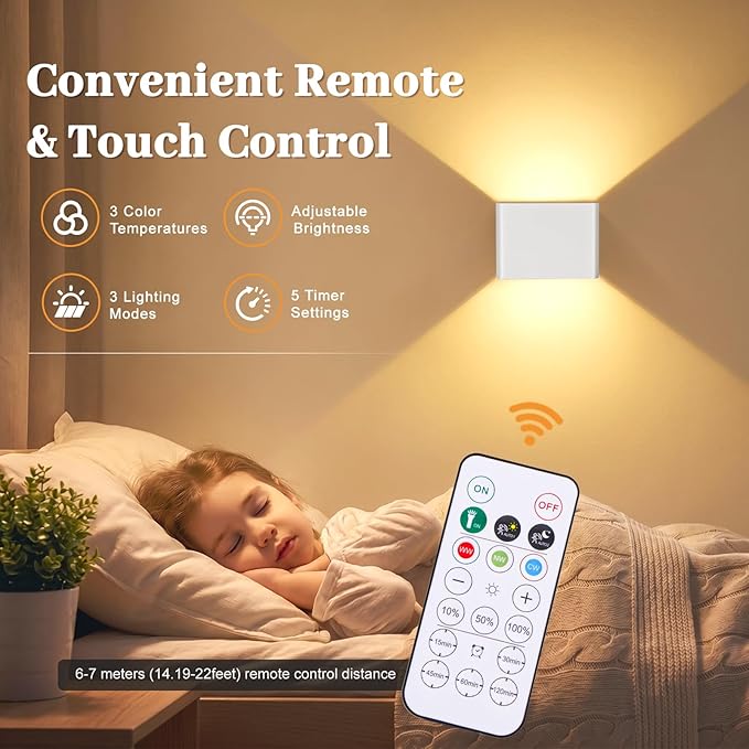 Yochoice Rechargeable Motion Sensor Wall Sconces Dimmable, 6000mAh Wireless Battery Operated Wall Sconce with Touch & Remote Control, 4-Pack White Battery Powered Magnetic Wall Lamps for Hallway Stair