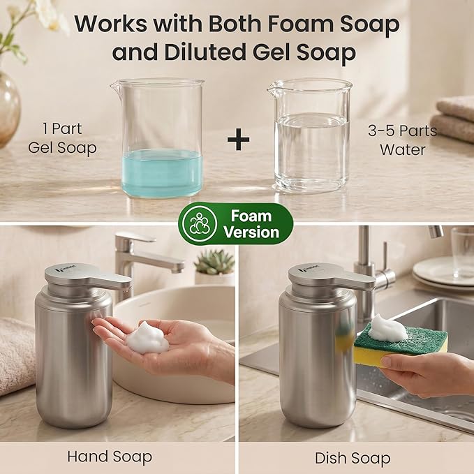 GentleJet WaveJet Automatic Foaming Soap Dispenser Touchless Sensor, USB-C Rechargeable, 304 Stainless Steel, IPX5 Waterproof for Bathroom Kitchen Sink, 12 oz / 350 ml