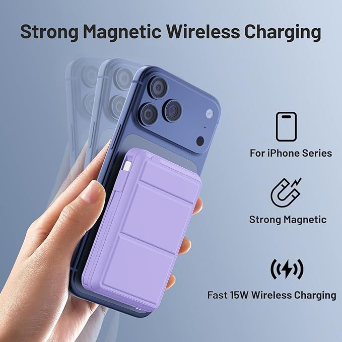 Azmuth for MagSafe Portable Charger, 10000mAh Magnetic Power Bank with 20W PD USB-C Fast Charging LED Display for MagSafe Battery Pack, Magnetic Travel Charger for iPhone 17/16/15/14/13/12 Series