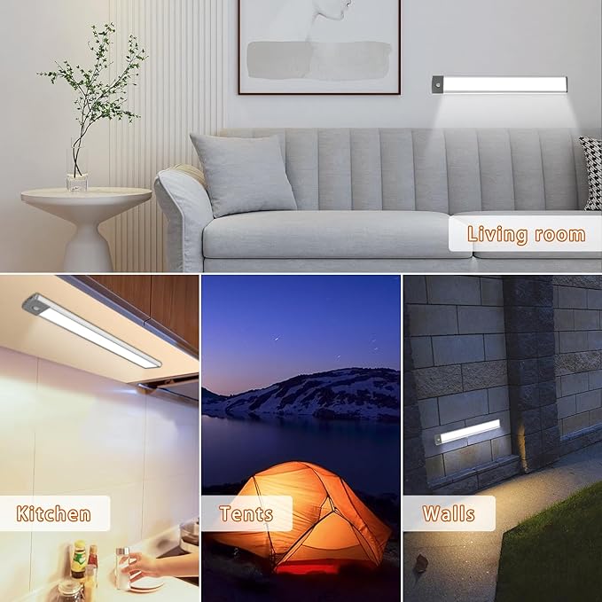 LEPOTEC 2 Pack Under Cabinet Lighting,54 LED Motion Sensor Light Indoor,2500mah Rechargeable Under Counter Lights Wireless,Magnetic Battery Operated Closet Night Lights for Kitchen,Bedroom,Stairway