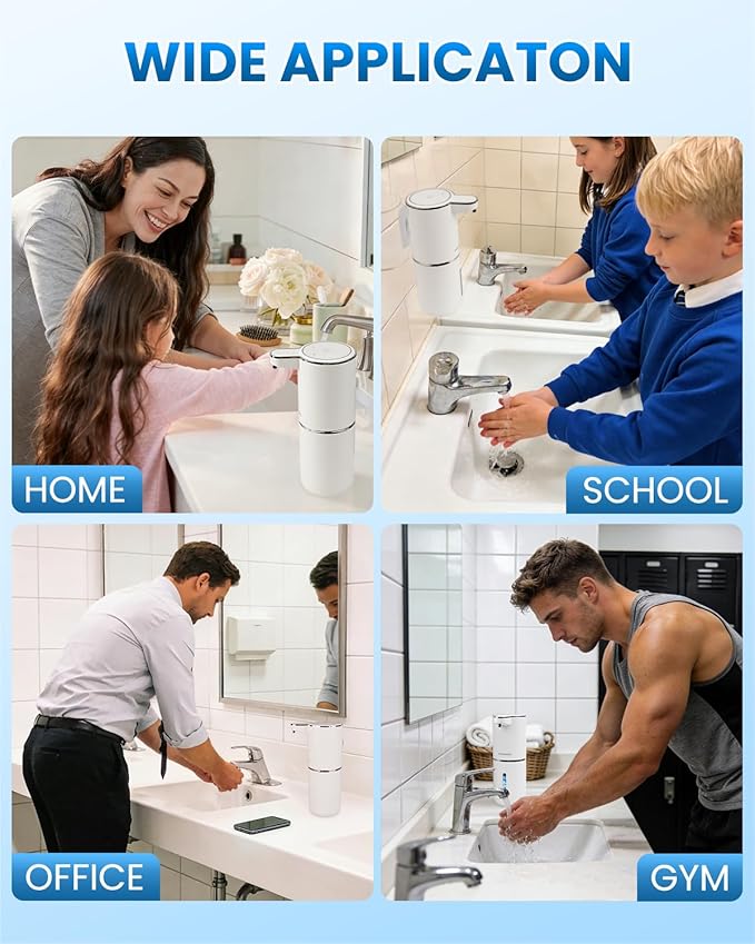 Automatic Foaming Soap Dispenser, Touchless, USB Rechargeable Foam Hand Soap Dispenser, 4 Adjustable Volume, Clog-Free for Bathroom Kitchen, Soap Waste Reduction, Easy for Toddlers, White