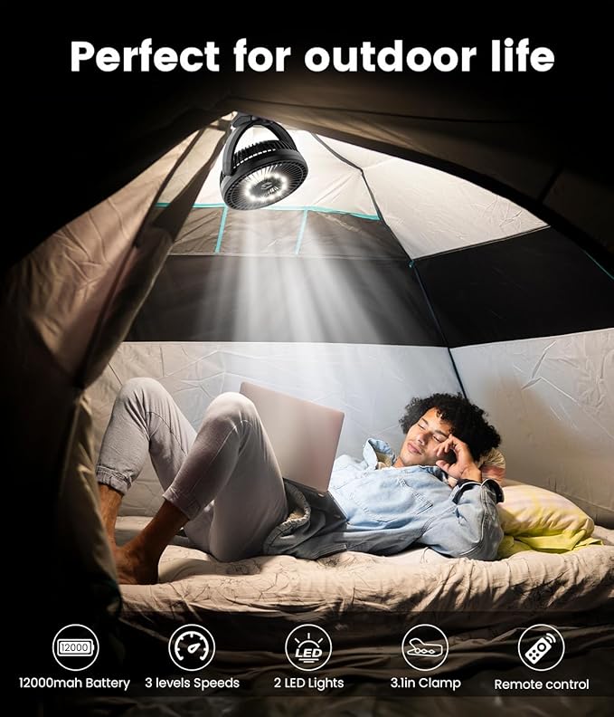 Korbot 8-inch Clip on Fan - 20000mAh Portable Fan Battery Rechargeable with 3 Speeds and Strong Airflow, USB Fan Small Desk Fan Personal Quiet Fan for Office, Stroller, Bedroom, Camping, Gifts for Men