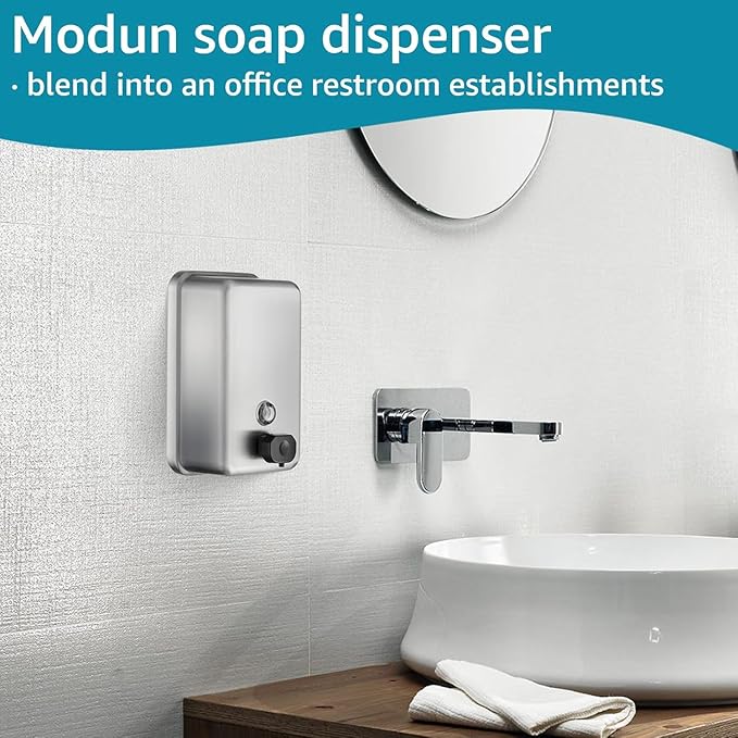 Commercial Wall Mount Soap Dispenser - Stainless Steel Bathroom Hand Soap 38.8oz Liquid - Anti-Leak Pump and Large Capacity Brushed Refillable