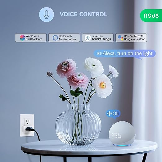 NOUS 5 GHz Wi-Fi Smart Plug 15A, Energy Monitoring, Compatible with Alexa, Google Home, Tuya Smart App, Remote Control, Timer, Compact Design, 1 Pack