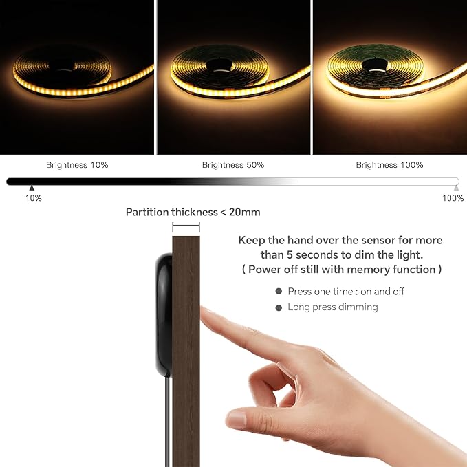 6-in-1 Black PCB COB LED Strip Light,12V Touch Dimable LED Recessed Lighting Kit,3.3Ft Self-Adhesive Under Cabinet Lighting 3000K with 36W Adapter for Wood Slat Wall Panels, Headboards, Cabinet,Shelf