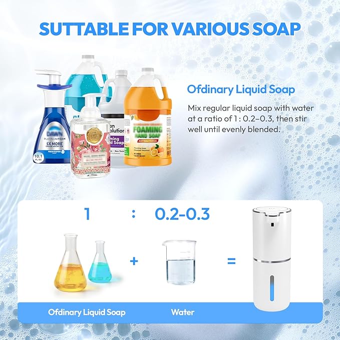 2 Pack Automatic Soap Dispenser Touchless,Liquid Hand Soap Dispenser 12.8oz Electric Wall Mounted Smart for Bathroom and Kitchen Dish Soap，Easy for Toddlers(White)