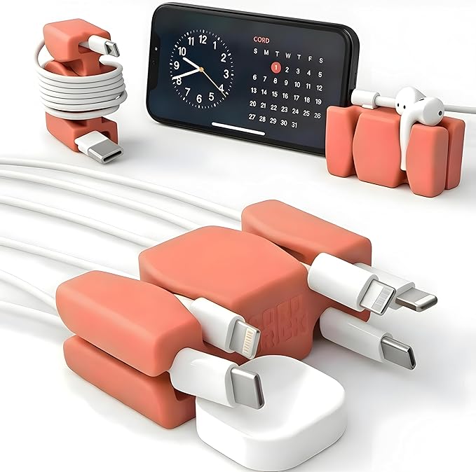 CordBrick 6PK Silicone & Steel Weighted Cord Holders for Bedside. Travel Phone Cable Organizers. Multiuse iPhone Accessories. Small Gifts for Him, College Student. Tech Gadgets for Teenagers. Coral