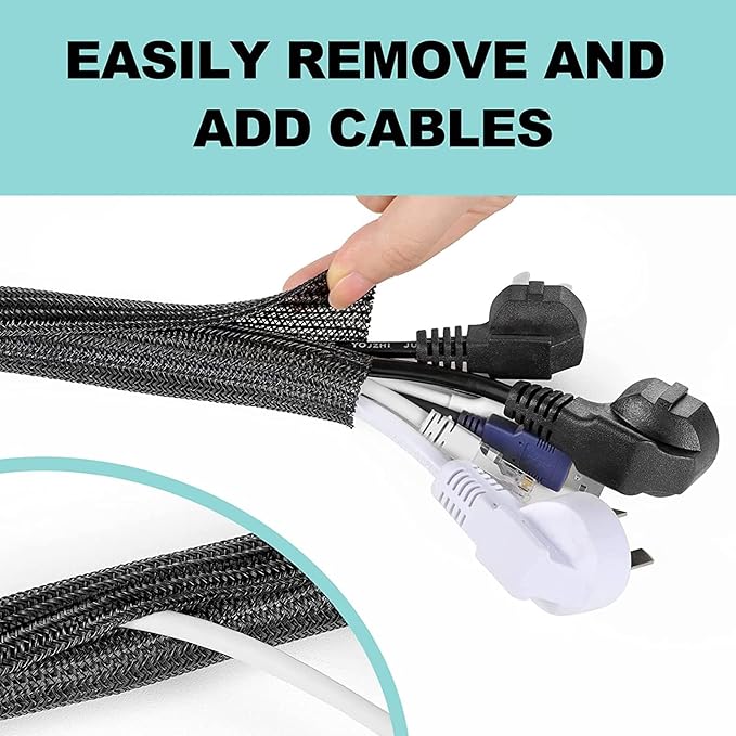 AGPTEK Cable Sleeve, 2Pack 5ft - 1.8 inch Cable Management Desk Cord Cover Organizer Wire Hider for Home Office Computer TV Wire Loom Tubing Pet Proof Cord Protector from Cat Dog Chewing, Black