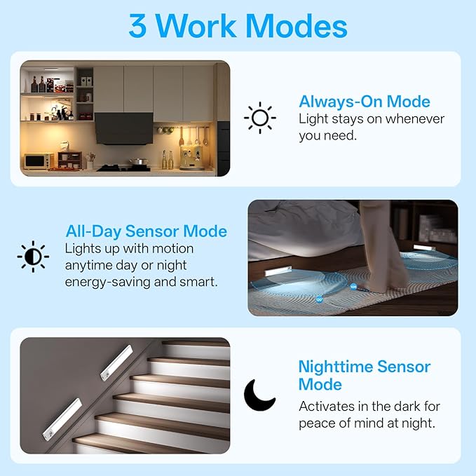 Under Cabinet Lighting Wireless,Rechargeable Motion Sensor Light Indoor,3Color Dimmable Closet Light Battery Operated with Remote Control, Magnetic Under Counter Lights for Kitchen 2Pack