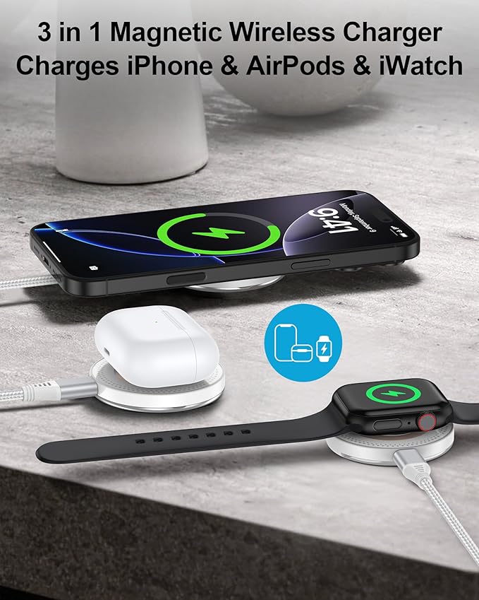 Magsafe Charger for iPhone 17, Magnetic Wireless Charger Fast Charging Pad for iPhone 17 Pro Max, 17Pro Air 16Pro Max 16 15 14, Apple Watch Airpods, Mag Safe Charging Station with Stand & USB-C Block