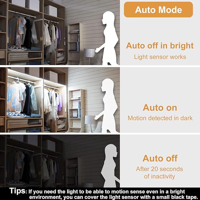 WOBANE Motion Sensor Stair Strip Lights,Rechargeable Motion Activated Closet Light,Battery Powered LED Strip,60 LEDs Homelife Bar for Bed,Pantry,Counter,Night Light,Cabinet,6000K White,6.56ft,2PCS