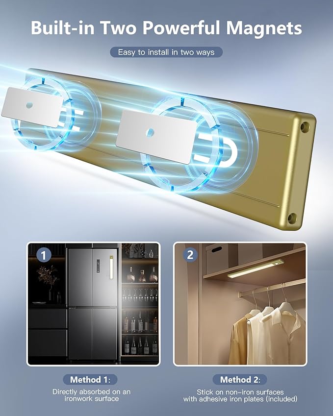 OTWKAY 10.5inch Under Cabinet Lighting with 3 Color Temps, 2 Pack Rechargeable Motion Sensor Lights Indoor, Dimmable Under Counter Lights for Kitchen, Closet