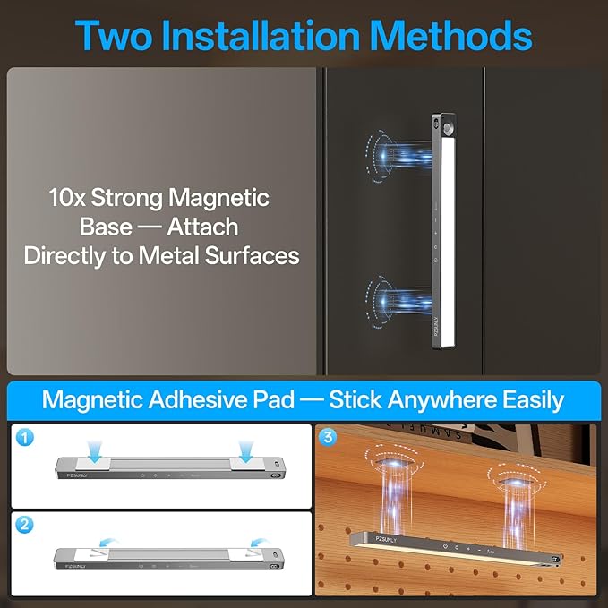 14.2inch Under Cabinet Lighting Wireless,Rechargeable Motion Sensor Light Indoor,3 Colors Dimmable,Magnetic Closet Lights with Remote,Under Counter Lights for Kitchen,Dark Gray 2Pack