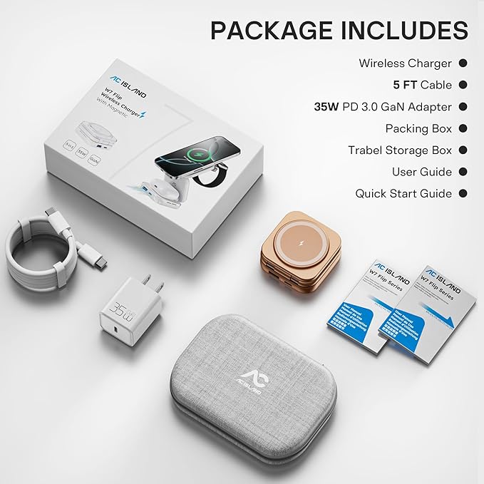 5-in-1 Wireless Charger for MagSafe, AC ISLAND Portable Travel Charging Station, 35W Max Qi2 Fast Foldable Magnetic Stand, Evolved for iPhone 17-12 Series, Apple Watch, AirPods (with 35W Adapter)