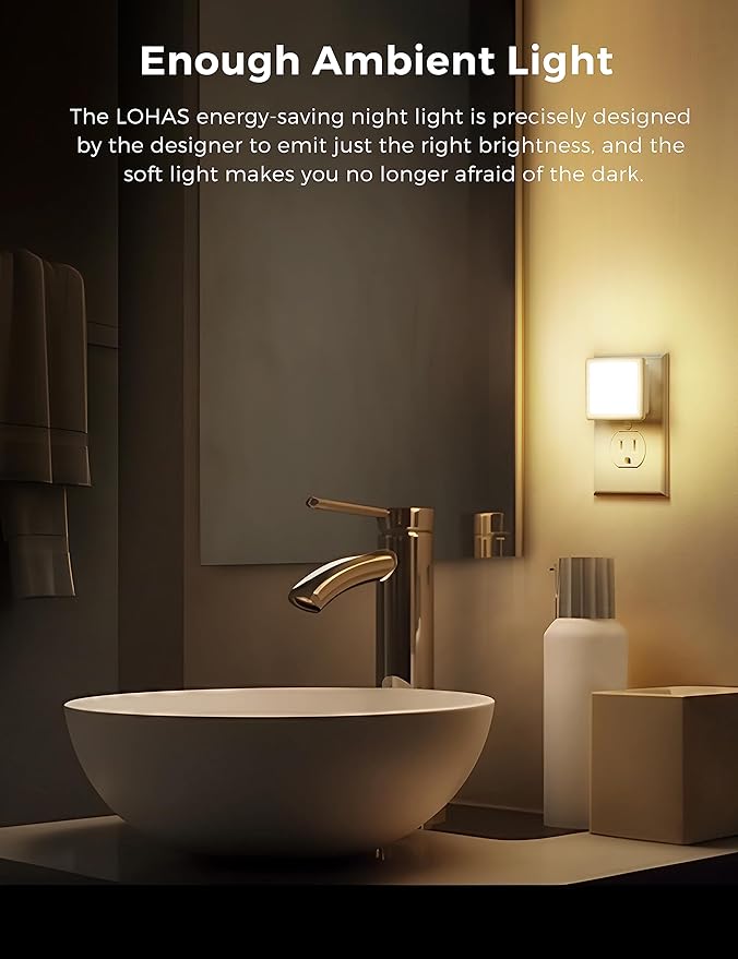 L LOHAS LED Night Light,Night Lights Plug into Wall, [6-Pack] Plug in Night Light, Dusk-to-Dawn Sensor, 3000K Soft White 0.3W Bright Nightlight Auto-On/Off for Adults Kids Bedroom Bathroom Hallway