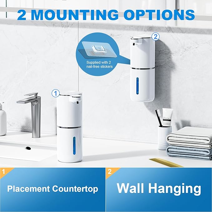 Automatic Soap Dispenser,P11-380ml, Wall Mount Touchless 4 Gear Adjustable Electric Soap Dispenser,USB Rechargeable with Infrared Motion Sensor for Bathroom,Kitchen,Office (White,Foam)
