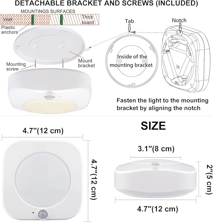 BIGMONAT Battery Operated Shower Light, Cordless LED Ceiling Light Indoor, Super Bright Motion Sensor Wall Light for Hallway Stairs Corridor Shed Pantry Closet Doorway Basement Porch