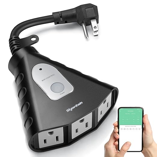 Syantek Outdoor WiFi Outlet, Outdoor Plug with 3 Ground Outlets, Compatible with Amazon Alexa, Google Assistant, Remote Control Outdoor Light Timer Outlet Waterproof, FCC Certified