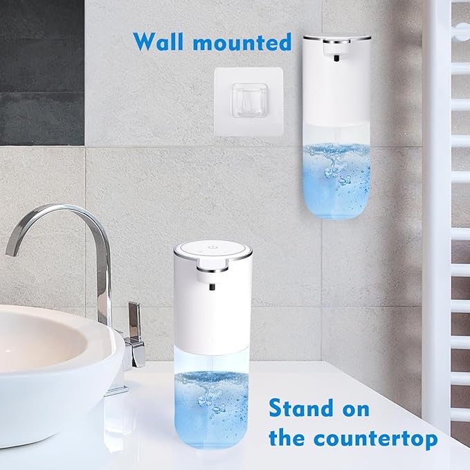 XINKORA Automatic Foaming Soap Dispenser, Touchless Foam Hand Soap Dispenser for Bathroom, 4-Level Adjustable,13.5oz/400ml, Wall Mounted, Rechargeable