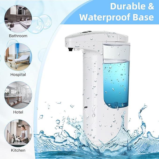 Automatic Soap Dispenser 400ml/13.5oz,Clear High Capacity Touchless with Infrared Sensor,HandsFree Soap Dispenser Seals Water-Resistant, Adjustable Liquid Dispensing