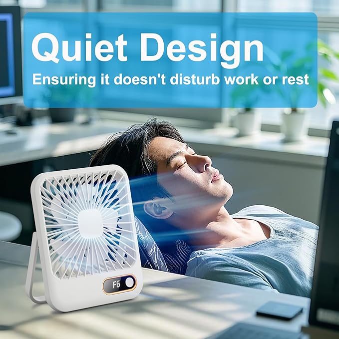 Desk Fan, Portable Travel Fan with 4000mAh Battery, USB Rechargeable Folding Design for Flexibility, Strong Quiet Wind with 6 Speeds, Display Function, Smart Timer, Ideal Gifts for Office Home Camping