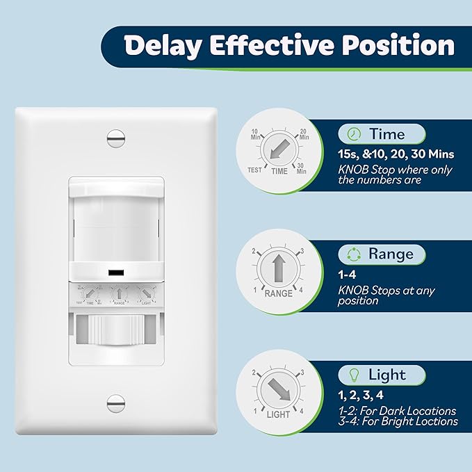 TOPGREENER in-Wall PIR Motion Sensor Light Switch, Motion Sensor Switch, Occupancy Sensor Switch, 𝐍𝐞𝐞𝐝 𝐍𝐞𝐮𝐭𝐫𝐚𝐥 𝐖𝐢𝐫𝐞, On/Off Override, 4A, 500W, Single Pole, TSOS5, White, 4 Pack