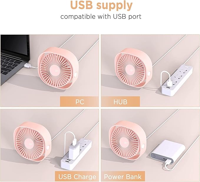 EasyAcc USB Small Desk Fan, Slumber Pod Fan [360°Rotatable Head &Powerful ] 3 Speeds Portable Personal Table Travel Fan for Sleeping Desk Cruise Ship Dorm Bedroom Office Office (No Battery)