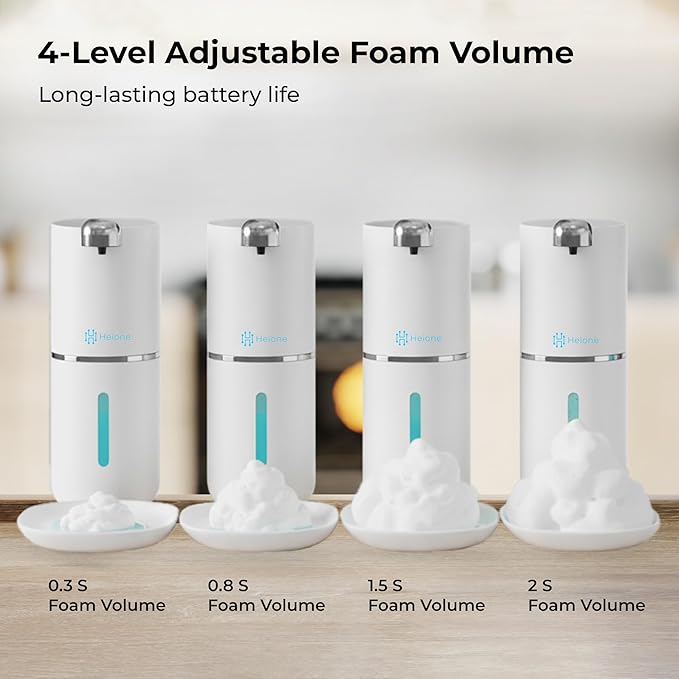 Foaming Hand Soap Dispenser - Automatic Touchless Foam Soap Pump for Bathroom & Restroom, USB-C Rechargeable, IPX5 Waterproof, Wall Mount or Countertop, 12.8oz (White)