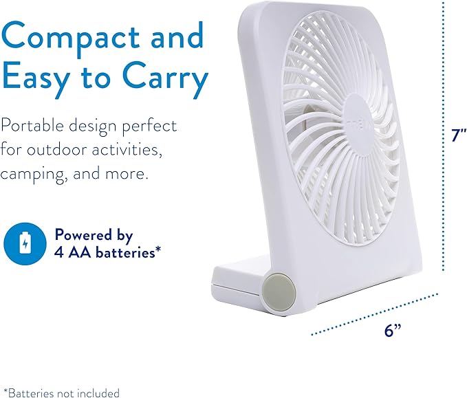 Treva 5-Inch USB and Battery Powered Desk Fan With Two Cooling Speeds and Adjustable Tilt, Small USB Fan Cubicle Accessories Durable and Long Lasting (White)