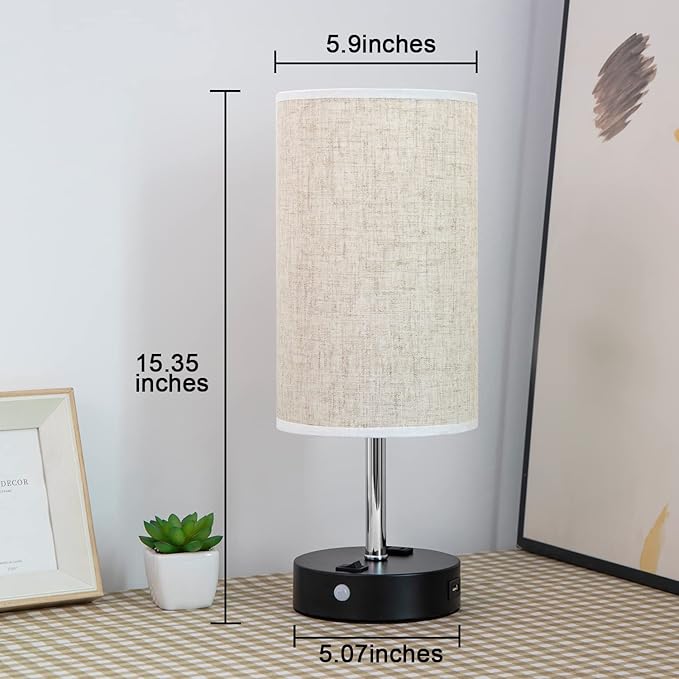 lifeholder Table Lamp with Motion Sensor and Constant on Mode, USB Lamp Include Warm White Bulb, Built in USB Port & AC Outlet, Bedside Lamp Idea for Bedroom Retro Cream
