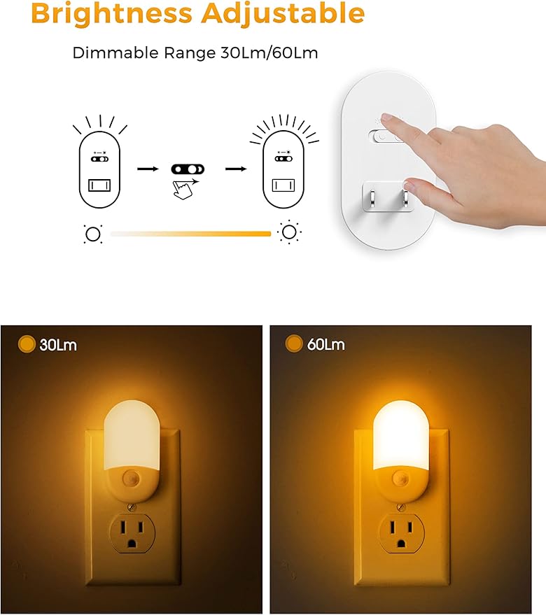 L LOHAS LED Amber Night Light, 4 Pack, Night Lights Plug into Wall Motion Sensor, LED Motion Activated Night Lights, 30/60LM, Automatic Low Blue Night Light for Kids Adults Bathroom Hallway Bedroom