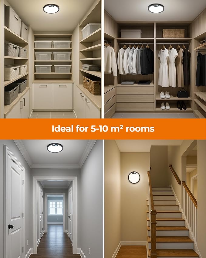 BLNAN Rechargeable Shower Light Indoor, 7000mAh Motion Sensor Wireless Ceiling Light with Remote, Battery Operated Ceiling Light, LED Overhead Lighting for Pantry Bathroom 2 Pack