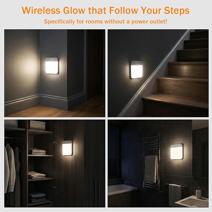 NARUNDREN 2 Pack Rechargeable Motion Sensor LED Ceiling Light with Remote, Wireless Battery Operated Closet Light, 400LM Dimmable 3 Color Temperatures, Ideal for Stair Hallway Garage Pantry