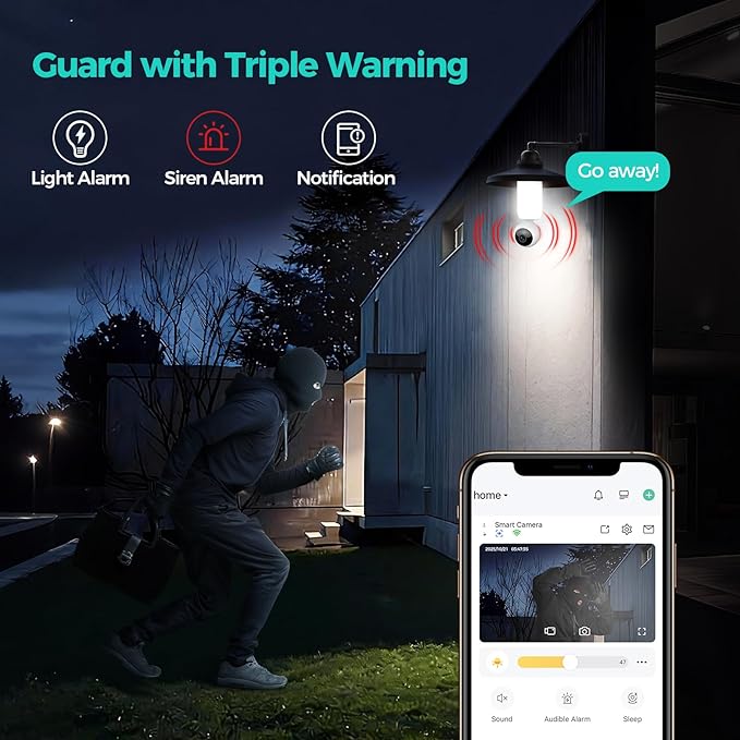 2K Light Bulb Security Cameras Outdoor Indoor - 355° Manual Pan / 110° Tilt Light Bulb Camera Wireless for Home Security with Color Night Vision, Motion Detection, SD/Cloud Storage, 2-Way Audio, Siren